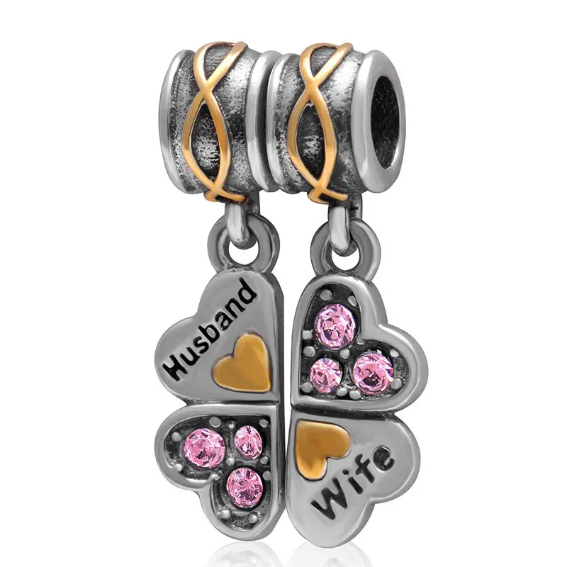 

Four Leaf Clover Heart Beads Wife Husband Original 925 sterling silver Charms with CZ stone Fit Pandora bracelets DIY Jewelry