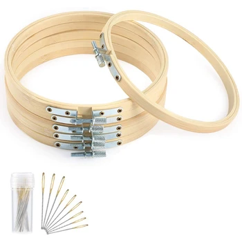 

6 Inch Bamboo Round Embroidery Hoops Set Bamboo Circle Cross Stitch Hoop Round Ring Include 15 Pieces Needles For Art Craft Ha