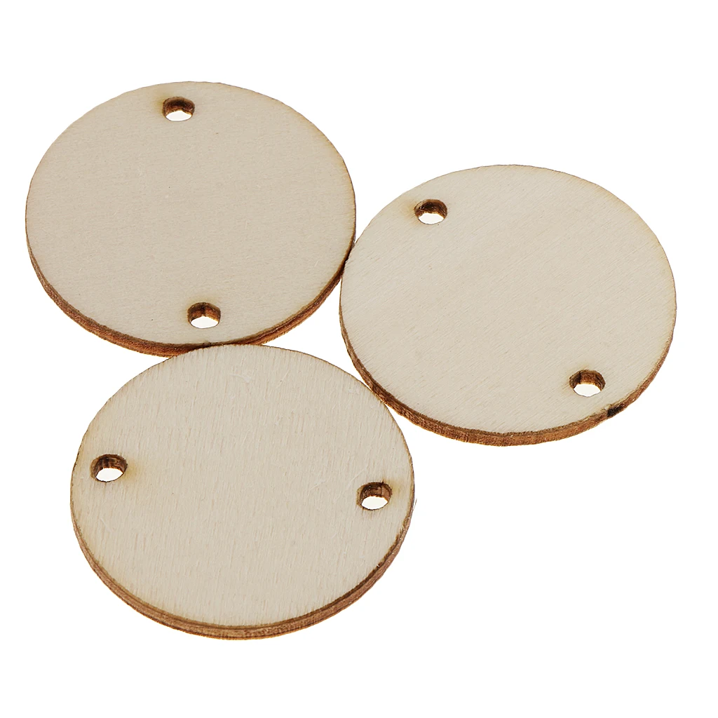 200 Pieces Round Wood Pieces, Wooden Circles Discs WITH HOLES for Home Decorations DIY Crafts Supplies, 35 X 2 mm