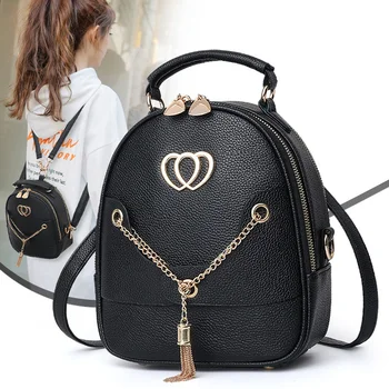 

fashion small backpack for women tassel korean mini backpacks for girls designer black back pack for travel ladies bagpack