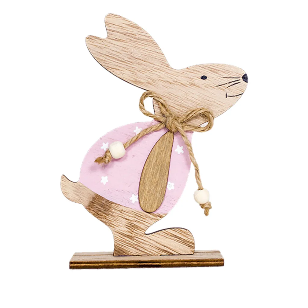 

Easter decorations wood Easter rabbit 3 types with easter egg ribbon stand decoration 2019 New Arrival diy Ornament zakka hot