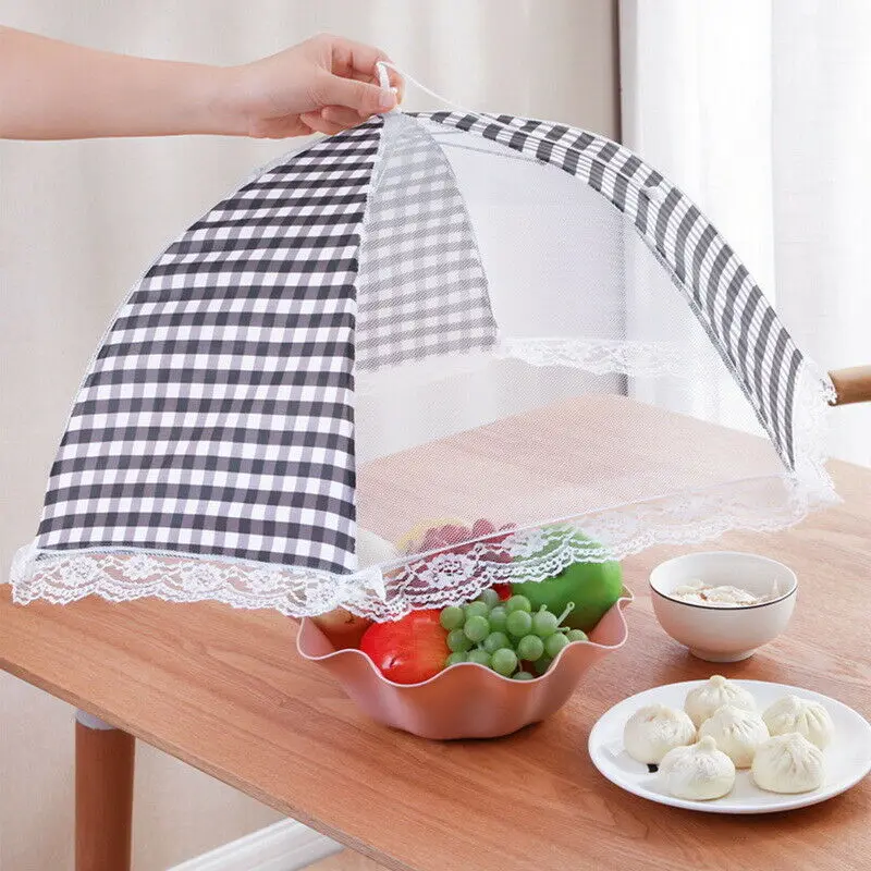 

1pc Kitchen Folded Mesh Food Cover Anti Fly Mosquito Umbrella Hygiene Grid Style Food Dish Cover BBQ Picnic Kitchenware