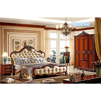

Cheap double bed French antique wood furniture Luxury Rococo European Wedding Hand Carved pine bed