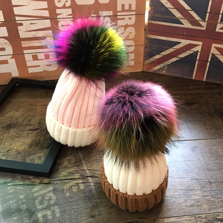 Buy Mother And Kids 2017 Winter Caps Fur Pom Poms Hats