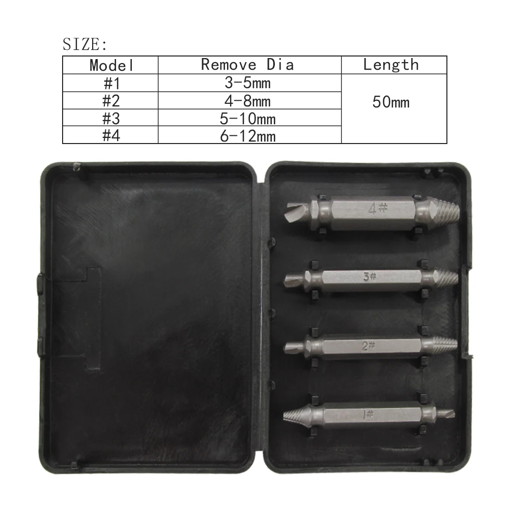 4pcs/set Damaged Screw Extractor Drill Bits Remover Bolt Stud Tool broken screw Speed easy out Set Removal #1 #2 #3 #4 With Case