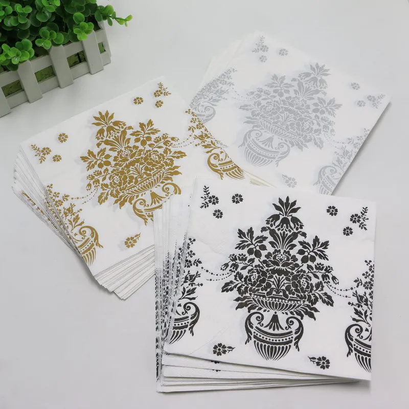 20pcslot birthday party wedding party decorative vintage flower paper napkins party supplies black silver - Decorative Paper Napkins 20pcslot birthday party wedding party decorative vintage flower paper napkins party supplies black silver - Decorative Paper Napkins