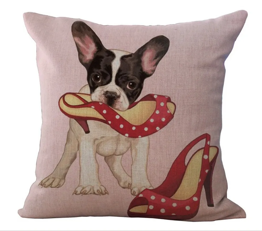 Cute Dog Pillow Cover Pink animal Linen Cotton Home Decor Cushion Cover Throw Pillow Pillowcase ...