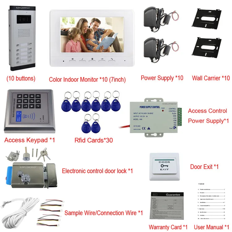 Клавиатура доступа 10 квартир домашний телефон для дома Цвет 7 "крытый монитор Камера дверной звонок + Электронные дверные замки Системы