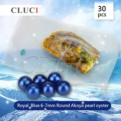CLUCI Лидер продаж, 30 шт. Королевский синий 6-7 мм круглый жемчуг акойя в устрице, оригинальные бусины для изготовления ювелирных изделий