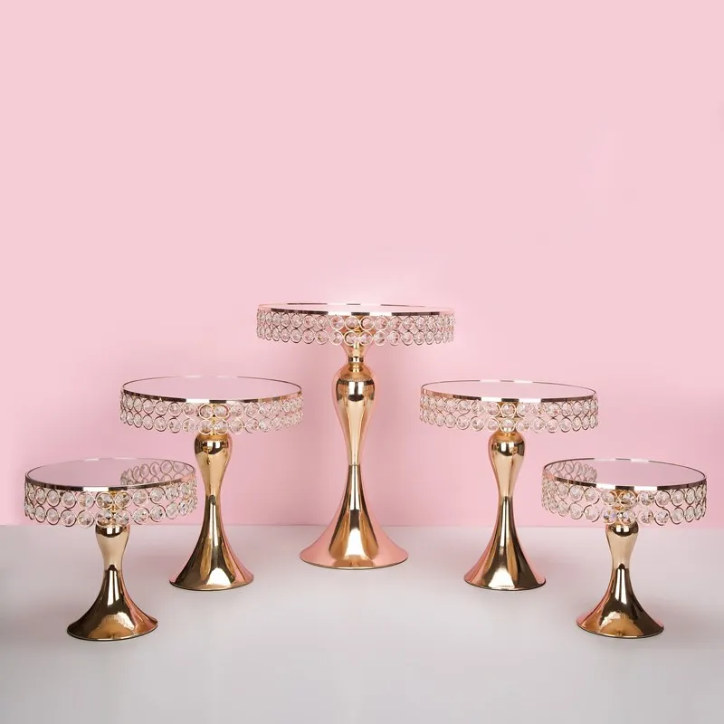 

Gold Crystal cake stand set Electroplating gold mirror mermaid tail stand fondant cupcake candy table decorating tool