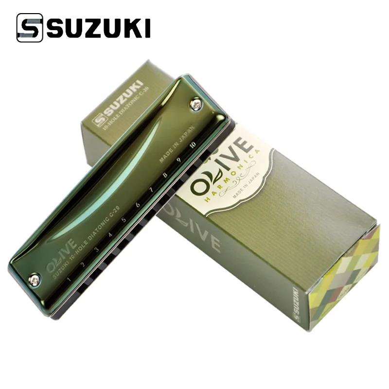 

Suzuki C-20 Olive 10-Hole Diatonic Harmonica Green Professional Blues Diatonic Harp10 Holes Musical Instrument [Choose your key]