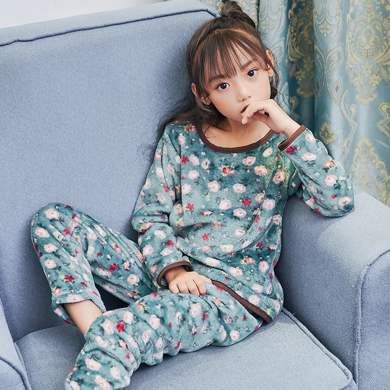 NEW Winter Children Fleece Pajamas Thicken Warm Flannel Sleepwear Girls Lounge Wear Coral Fleece