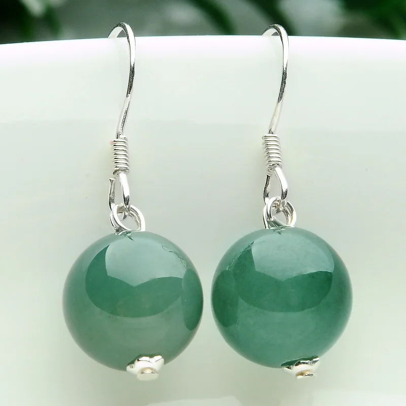 

Natural JADES Bead 925 Silver Earrings 13mm Oil Green Light Green Beads Earrings