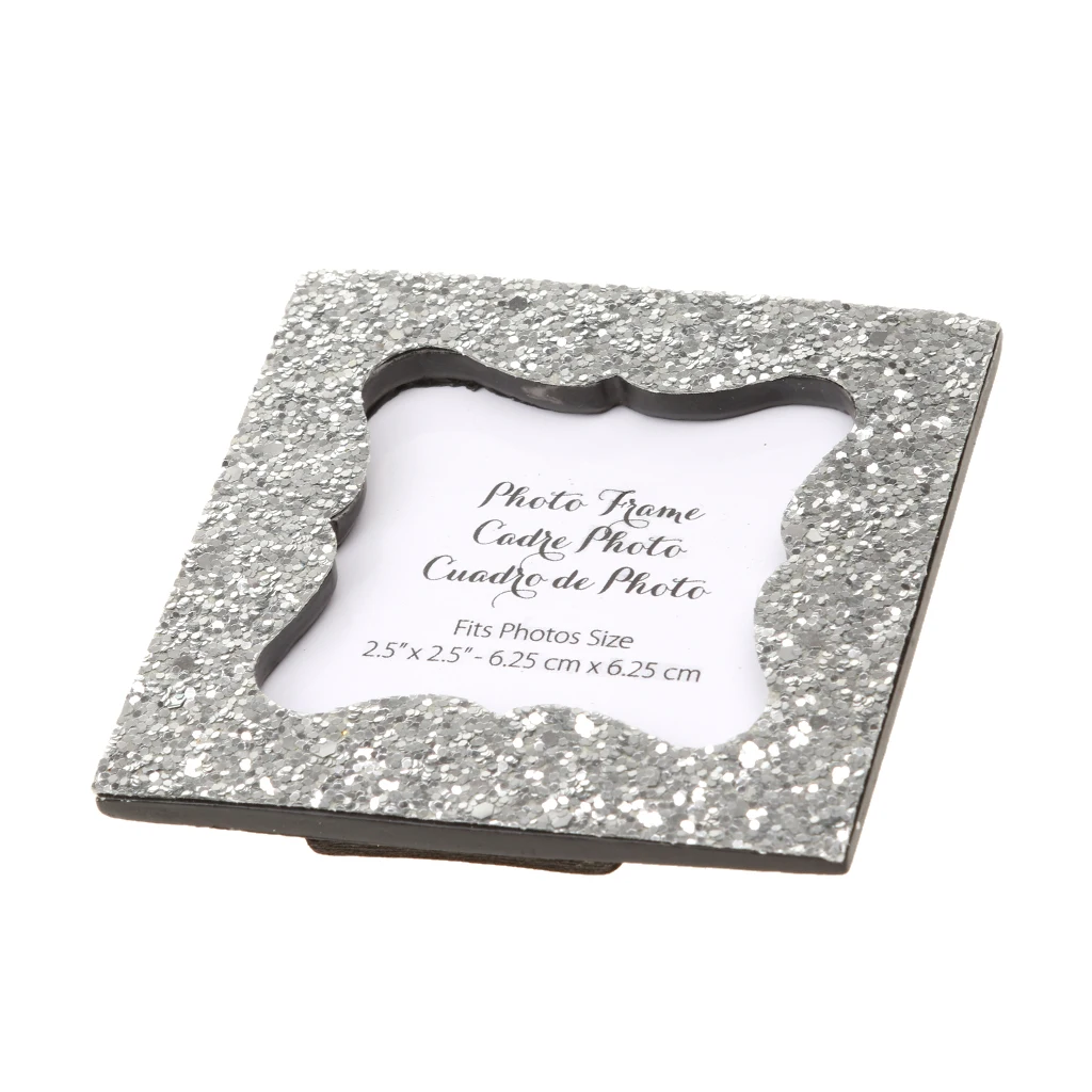 Shiny Sequin Small Photo Frame With Back Stand Wedding Party Office Desk Decor Silver