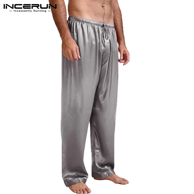 INCERUN мужские шелковые атласные пижамы для отдыха свободные повседневные штаны для сна размера плюс S-3XL Лидер продаж Удобные Пижамы