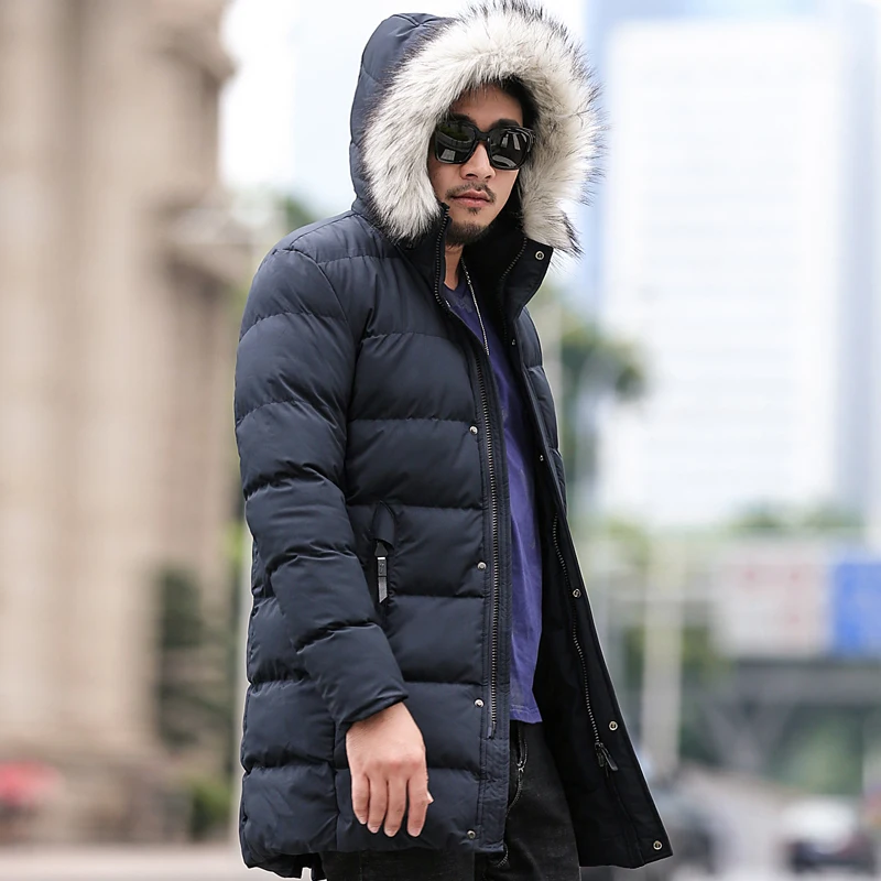 

Medium Long Mens Parka Jacket Warm Coats Windproof Hooded Jackets 2019 Men's Cotton-Padded Overcoat Windbreakers Outerwear 1123