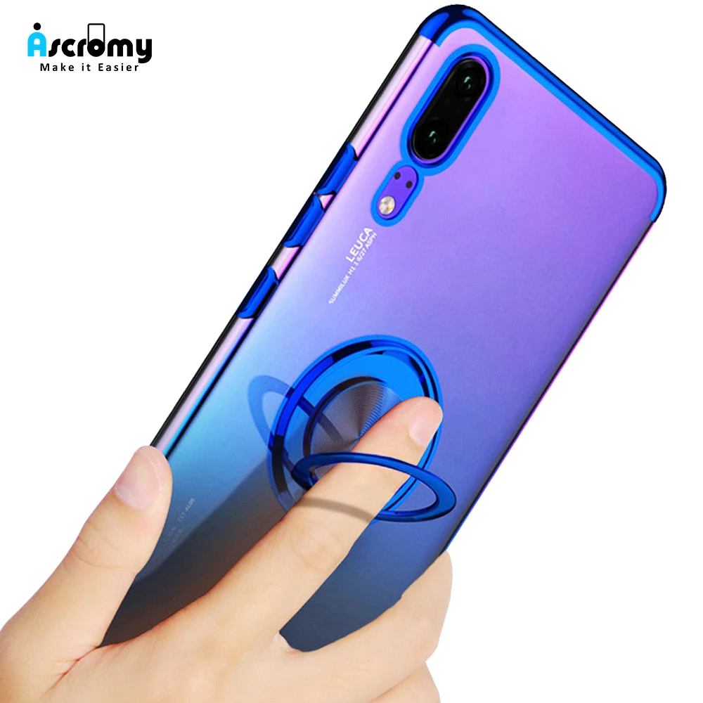 

Ascromy Accessories Case For Huawei P20 Lite P20 Pro Silicone Luxury Soft TPU Ring Stand Fundas Cover For Huawei P20 Carcasas