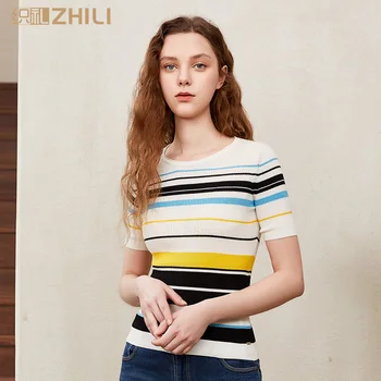 

ZHILI Women's Color Striped Knit Slim Fit Thin Tops Sweater(S-4XL)