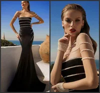 2014 New Arrival Galia Lahav Black Satin Pearls Mermaid Evening Gowns Prom Dresses Formal Dinner Party Evening Dress