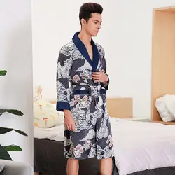 Модные Для мужчин шелковистой халат кимоно Ванна платье Повседневное Весна Домашняя одежда Мужская Ночная рубашка пижамы трусы Пижама Mujer