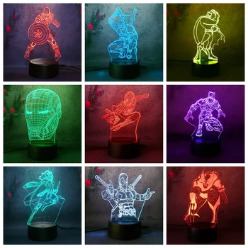 

Cool Marvel Hero 3D Night Light 7 Color Spiderman Iron Man Batman Wonder Woman America Captain Black Panther Deadpool Wolverine