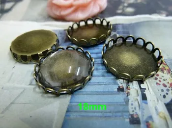 

Free Shipping -30PCS Good Quality 18mm Round Lace Base Setting For Cabochon,Cameo Base Cup,Antique Bronze Metal Tray For Jewelry