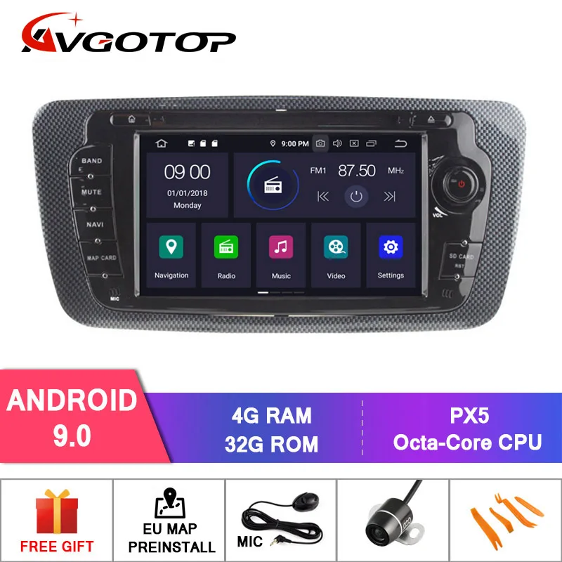 AVGOTOP автомобильный dvd-плеер для SEAT IBIZA 2009-2013 Android 9,0 встроенный wifi Автомобильный видеорегистратор с радио/wifi+ DSP+ DAB+ OBD навигация