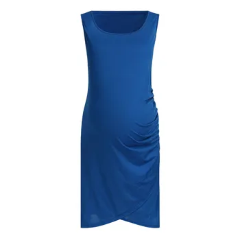 

Women's Maternity Dress O-Neck Sleeveless Solid Ruffles Summer Pregnanty Dresses Maternity Gown 2019 Ropa Premama Embarazadas