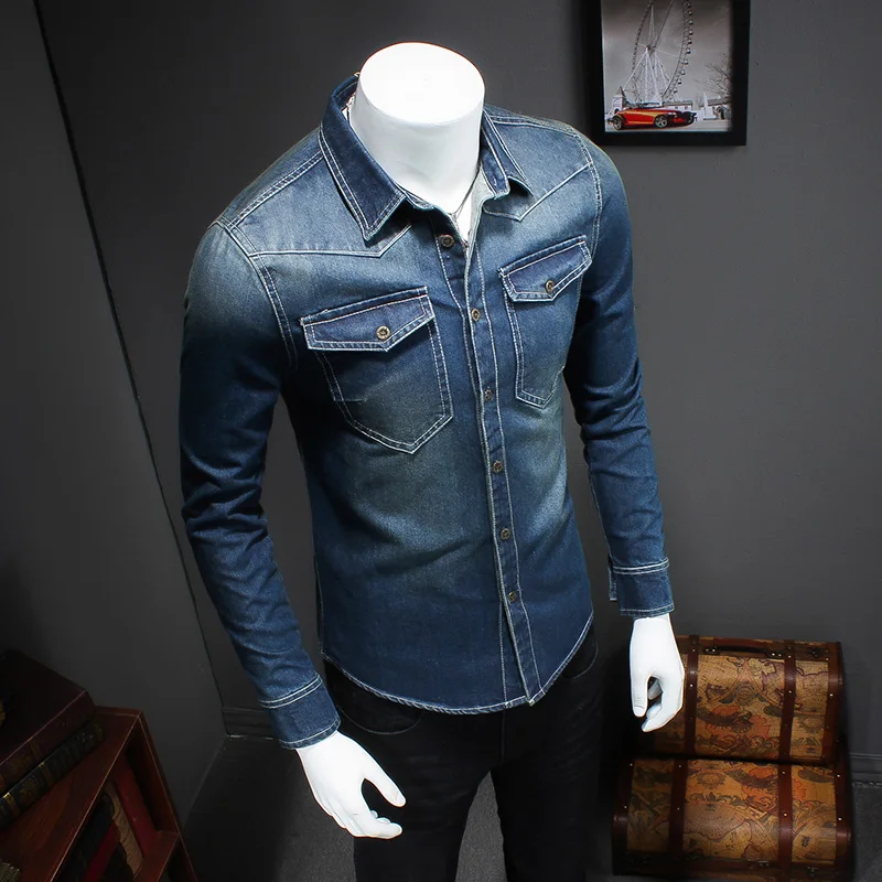 Модные мужские рубашки с длинным рукавом Homme Masculino узкие облегающие джинсы рубашка для мужчин воротник Осень Большой размер 5XL однотонные рубашки