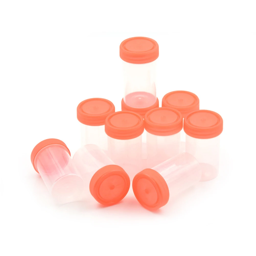 

10pcs Urine Container Specimen Cup Sample Bottle 60ml Vol, Molded Graduation Ml And Oz PP EO Sterile Red Cap Pack