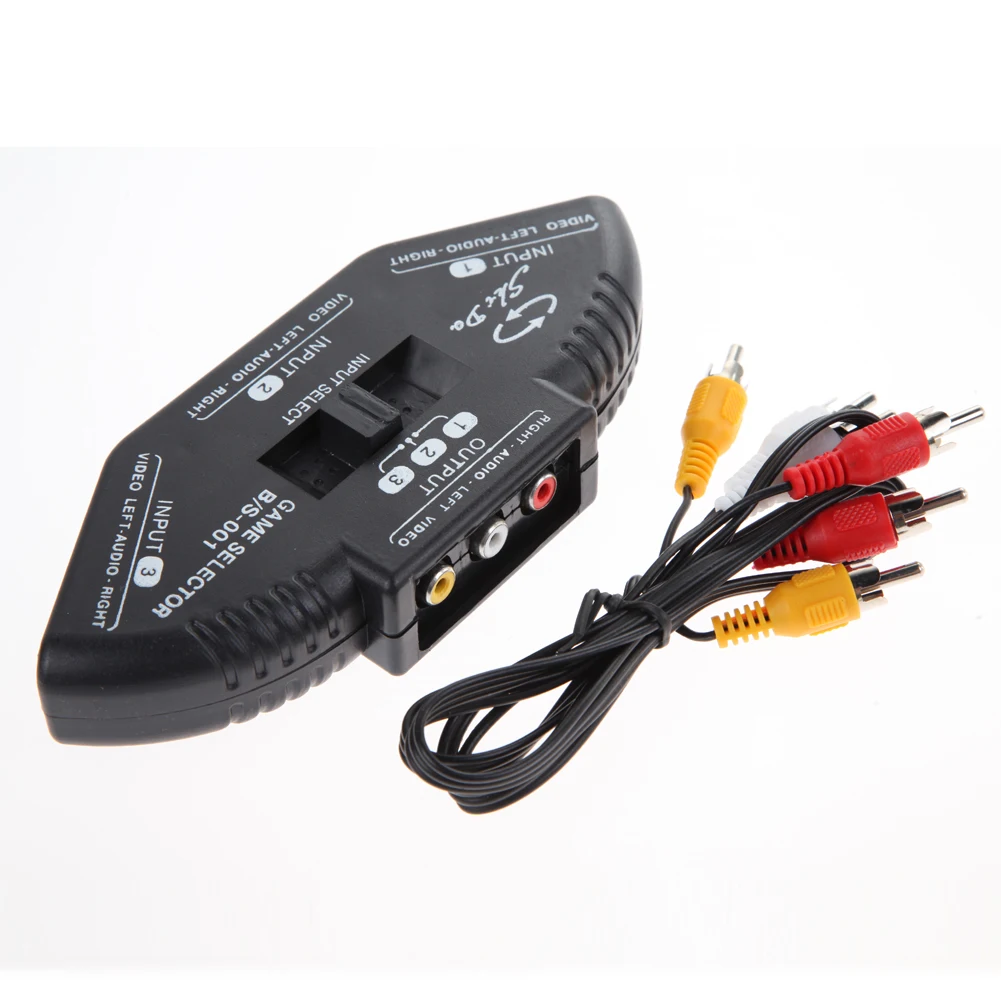 

3 Input 1 Output Audio Video AV 3 RCA Switch Box Black Switcher Selector Box Splitter with 3 RCA Cable For XBOX/PS2/DVD