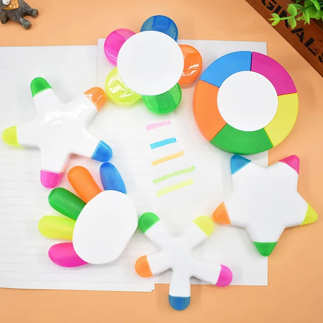 

5 Colors Novelty Shape Highlighter Pen Creative Plastic Finger Star Marker Pens For Students Gift Art Supplies Cute Stationery
