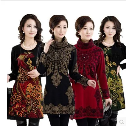S~3XL 4XL! 2018 Autumn Winter Plus Size Women Sweater Turtleneck Tunic Long woman print Casual Pullover knitwear white yellowred | Женская