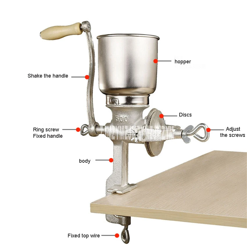 Домашний ручной чугунный шлифовальный трав рисовый арахис, зерновой шлифовальный сухой мельница, фрезерный станок максимальная емкость 1 кг пищевой миксер