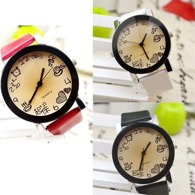 Women's watches casual watches Girls Fuax Leather Strap Round Dial Quartz Wrist Watch Women Clock relogio feminino M10 (1)