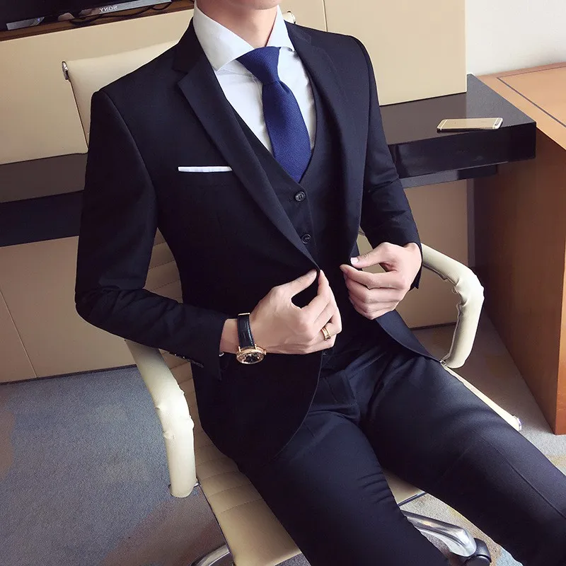 

High quality men's fashion Slim suits men's business casual groomsman wedding clothes pants trousers sets drop shipping suit
