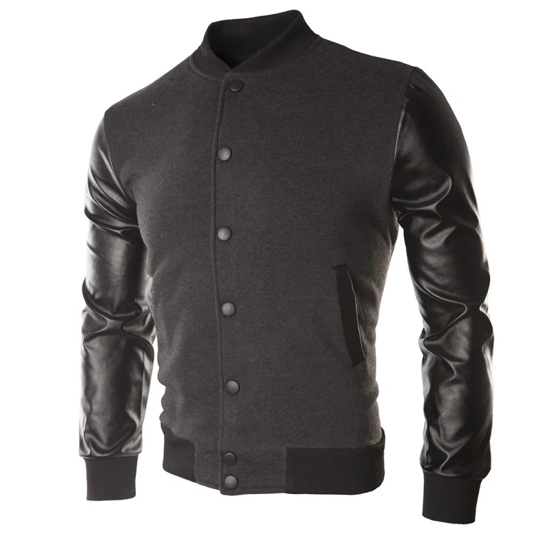 Men Streetwear Clothes Fashion Design Cool College Baseball Jacket Black Pu Leather Sleeve Mens Slim Fit Bomber Jacket Coat