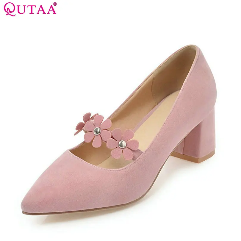 

QUTAA 2018 Women Pumps Pointed Toe Fashion Women Shoes Square High Heel Pu Leather Leisure Platform Ladies Pumps Szie 34-43