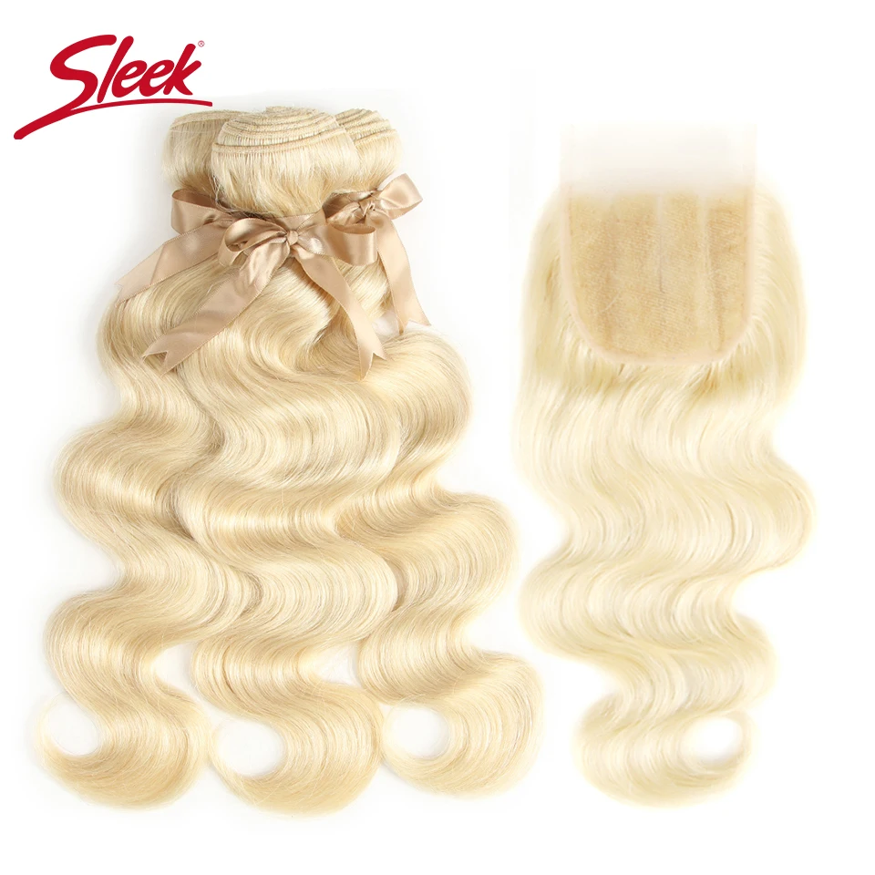 Sleek бразильские человеческие волосы волнистые человеческие волосы пучки волос с закрытием 613 светлые волосы пучки с закрытием 3 Связки с Чехол
