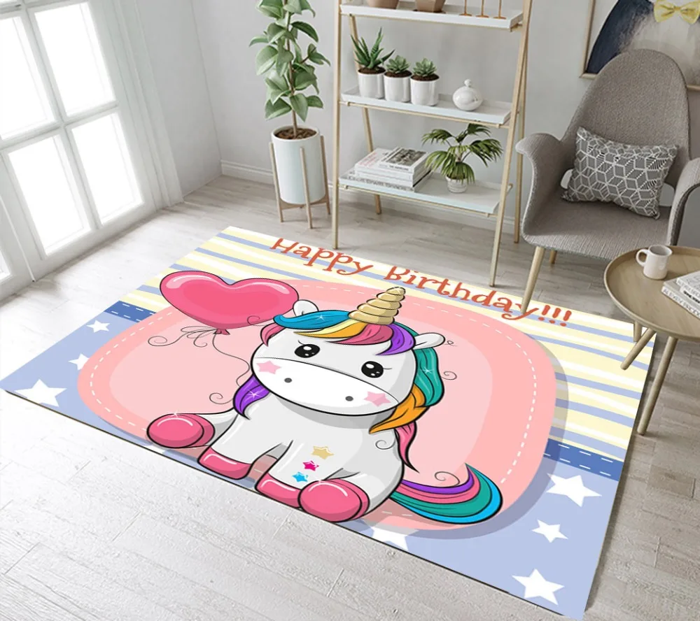 

Cartoon Unicorn Birthday Rug And Carpet For Kids Baby Home Living Room Large Bedroom Parlor Hallway kitchen Door Floor Bath Mats