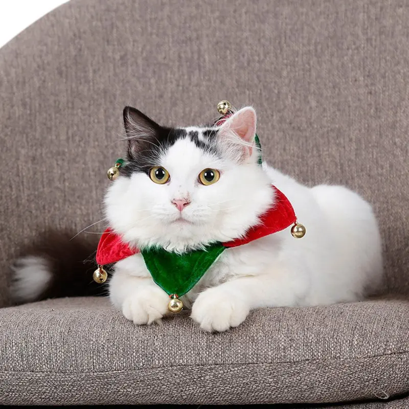 

Warm Winter Pet Dog Scarves Pet Holiday Accessories Scarf Cat Christmas Scarf Grooming Accessories Collar With Bells