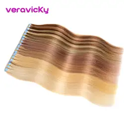 Veravicky Hair18 дюймов Remy лента для наращивания человеческих волос 20 шт. клейкая лента для наращивания волос натуральные человеческие волосы Weft