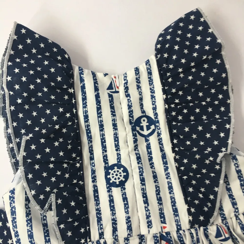 Puresun Baby Girl Summer Clothing 4th of July Dress With Sailboat Applique Dress Children Girls Independence Boutique Dress