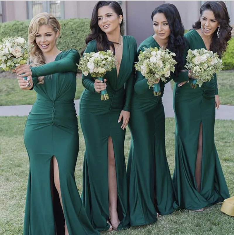 Hot Maniche Lunghe Abiti Da Damigella D'onore Navy  Blue/Pesca/Avorio/Champagne/Argento/Giallo/Hunter Cheap Chiffon Mermiad  Abiti Da Damigella D'onore|bridesmaid dresses|long sleeve bridesmaid  gownbridesmaid gown - AliExpress