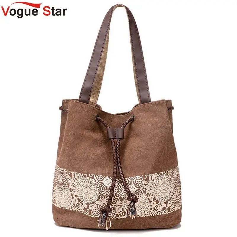 Vogue Star 2017 canvas bag shoulder bags high quality purse women handbag bucket flower printing ladies designer bags LA242