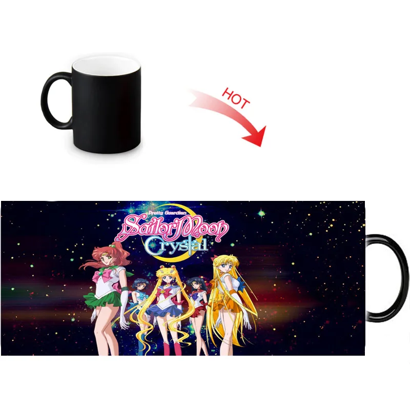 

Gift Box Packed Cartoon Sailor Moon Morphing Mugs DIY Custom Morph Mug Heat Color Transforming Tea Cofee Milk Water Cup 350ml