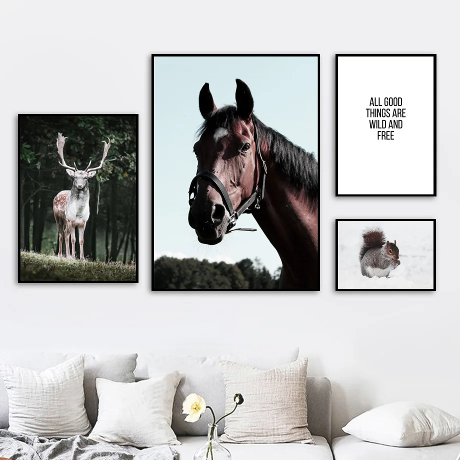 Squirrel Horse Deer Forest Quotes Wall Art Canvas Painting Nordic Posters And Prints Wall Pictures For Living Room Decor Squirrel Horse Deer Forest Quotes Wall Art Canvas Painting Nordic Posters And Prints Wall Pictures For Living Room Decor