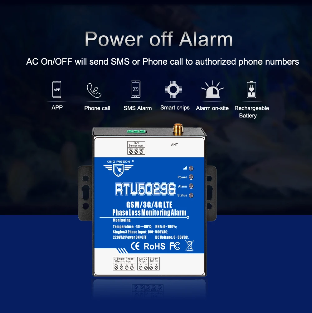 Однофазный мониторинг состояния питания в режиме реального времени с помощью приложения облачный телефонный звонок AC power ON/OFF Alarm RTU5029S