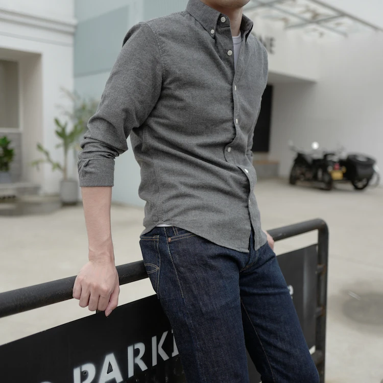 bufan studio men s slim fit dark grey shirt long sleeve 100 cotton