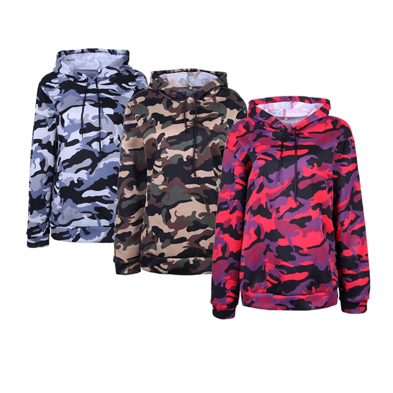 

Fashion Women's Long sleeves Sweatshirt Tops Plus velvet camouflage hooded